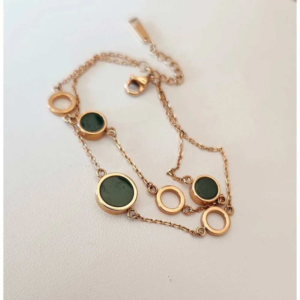 Wear Darling WD Bracelet Stainless Steel Rose Gold Tone Green Gem Accent Women's